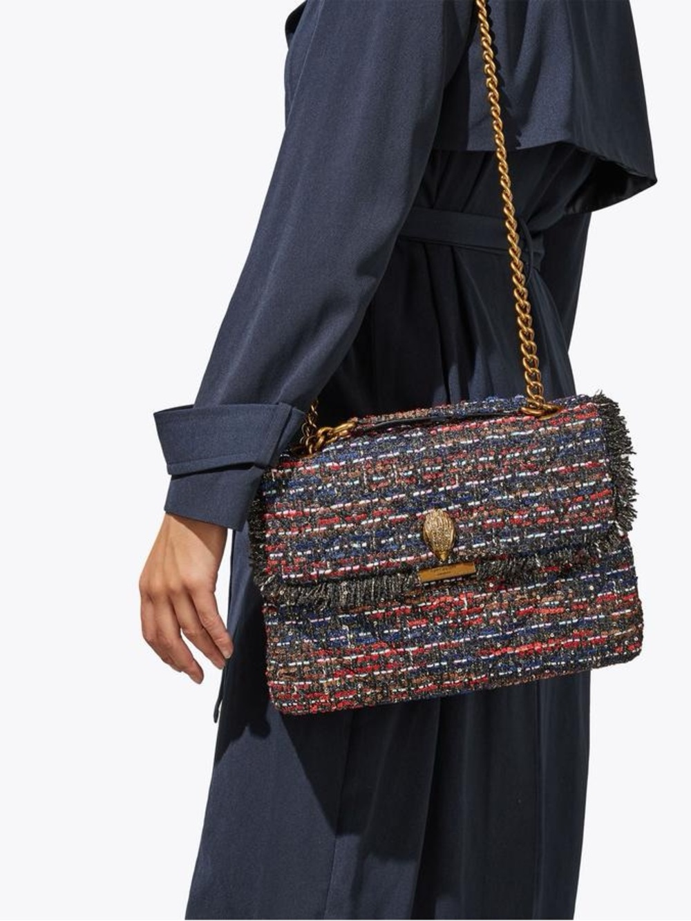 Kurt Geiger Tweed Chain Shoulder Bag in Red, Blue & Black - Picture 2 of 12